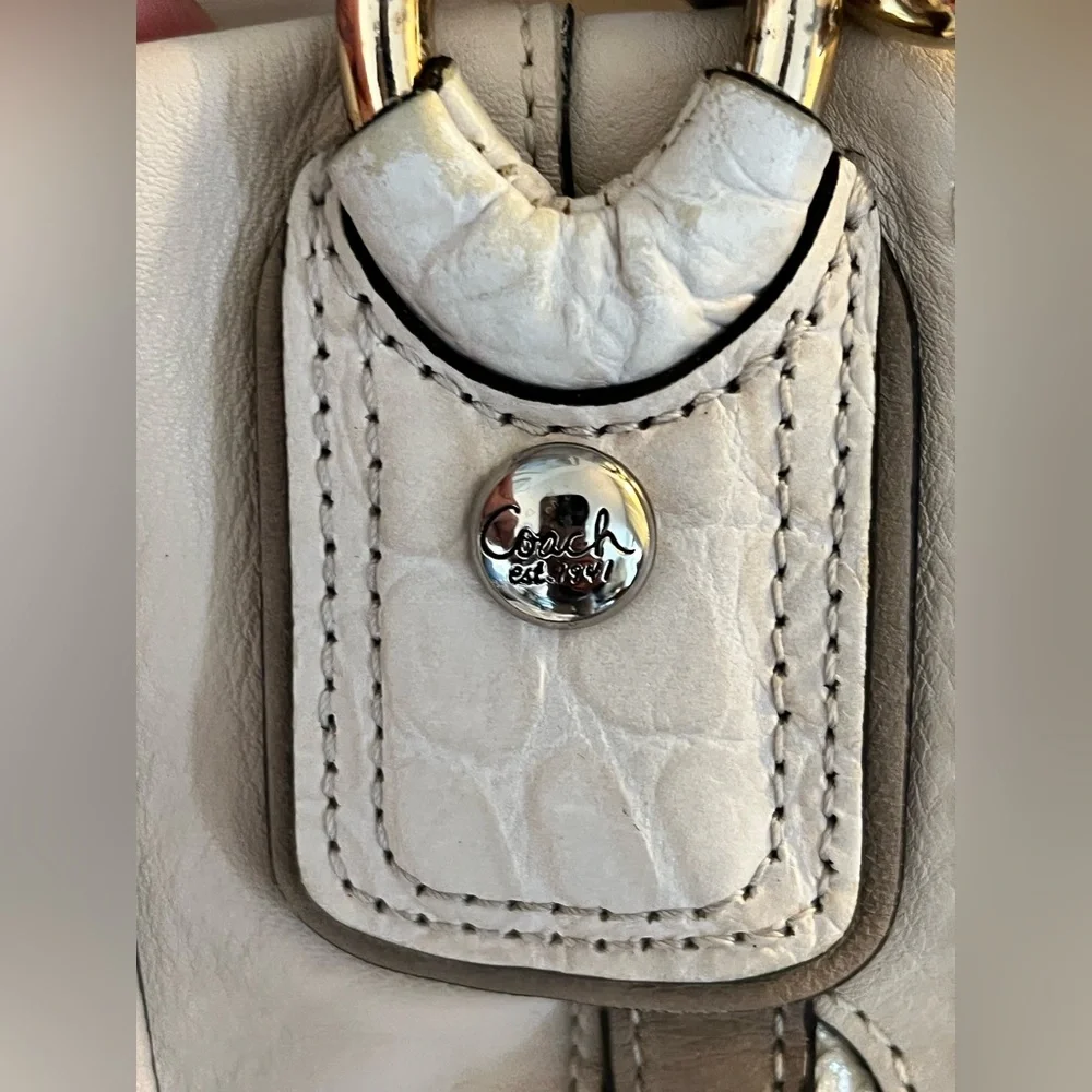 Coach Kristin Spectator leather zip Cream and Tan Women's Handbag w/ exotic trim